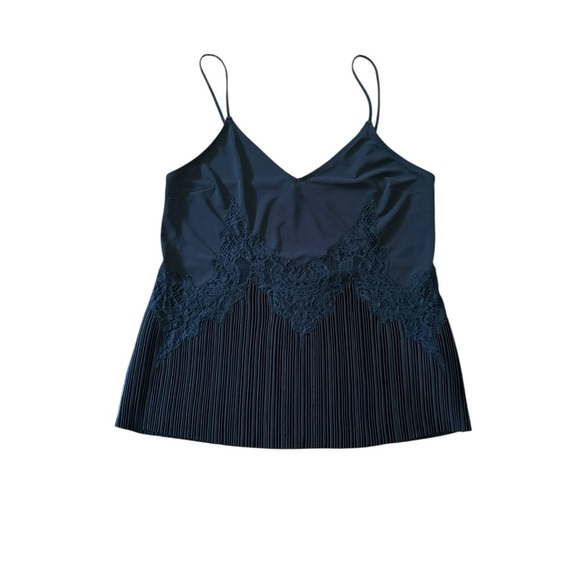 Express Black Satin Pleated Spaghetti Strap Tank Top Size S - Picture 2 of 8